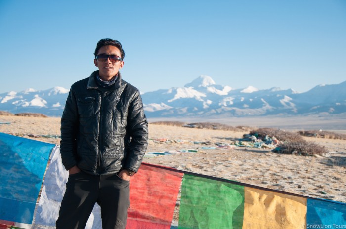 Our guide and the peak of Mt. Kailash