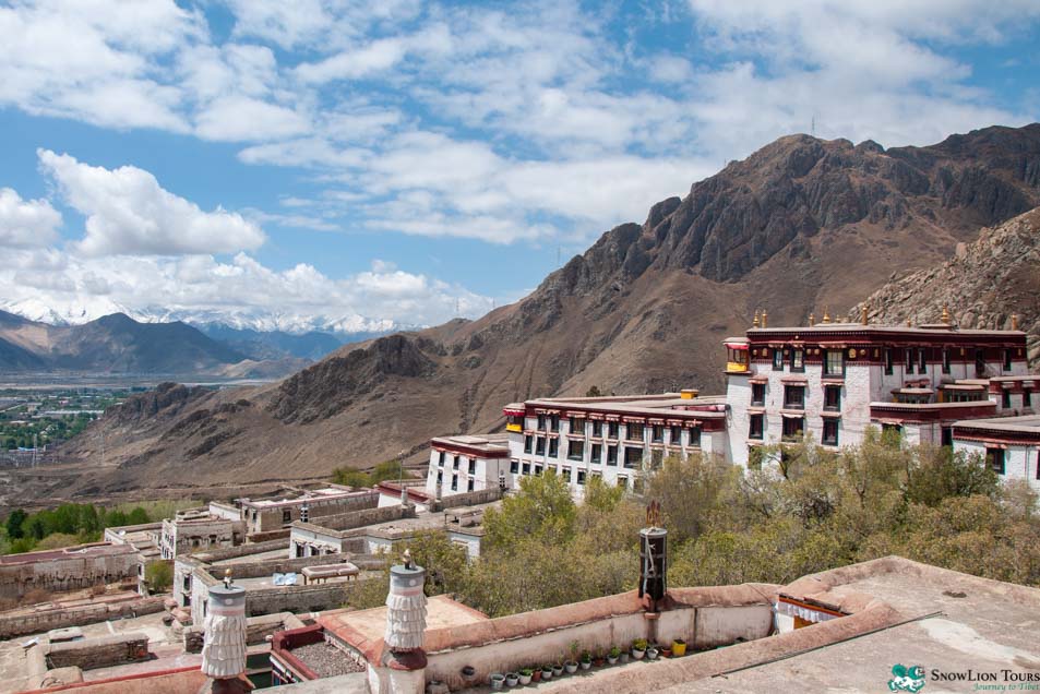 visiting a buddhist learning center on the way to Mount Everest tour from Lhasa